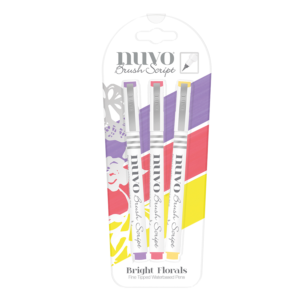  111N Tonic Nuvo Brush Script Pens - Bright Florals -zestaw 3szt