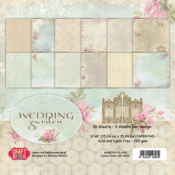 CPB-WG15 Bloczek papierów 6x6" Wedding Garden