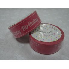 DCWTB003-5 Washi tape- Różowa (jasna) tasiemka "Happy Birthday"