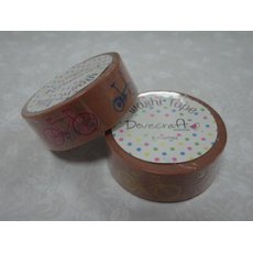DCWTB003-8 Washi tape-Brązowa tasiemka z kolorowymi rowerami