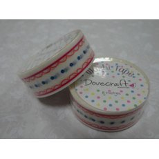 DCWTB003-9 Washi tape- Biała tasiemka w różowo-niebieski wzór