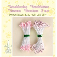 26.4391 Pręciki do kwiatków -light pink-jasny różowy-matowe 80szt + perłowe 80szt