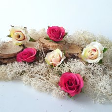 SHK-20 Kwiaty materiałowe - kremowe i fuksja z listkami