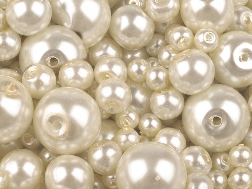  200454-02B Szklane woskowane perły mix rozmiarów Ø4-12 mm -kremowe jasne - paczka ok.50 g