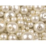 200454-02B Szklane woskowane perły mix rozmiarów Ø4-12 mm -kremowe jasne - paczka ok.50 g