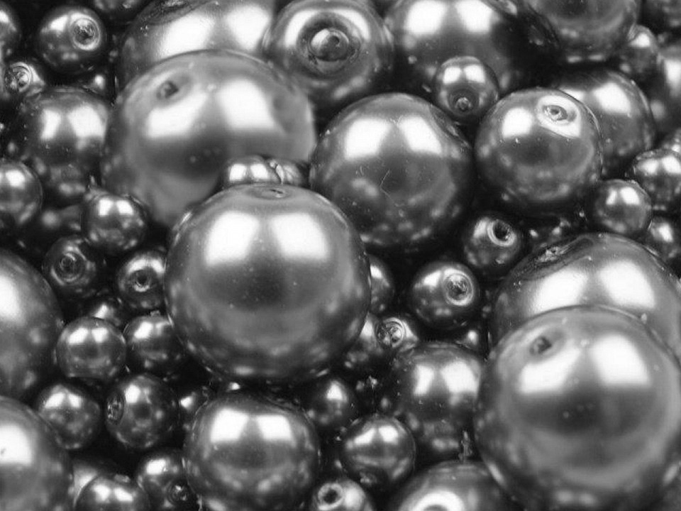  200454-19B Szklane woskowane perły mix rozmiarów Ø4-12 mm - srebrny ciemne - paczka ok.50 g