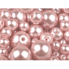 200454-43B Szklane woskowane perły mix rozmiarów Ø4-12 mm - pudrowy róż - paczka ok.50 g