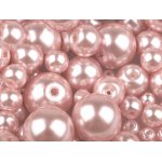 200454-43B Szklane woskowane perły mix rozmiarów Ø4-12 mm - pudrowy róż - paczka ok.50 g