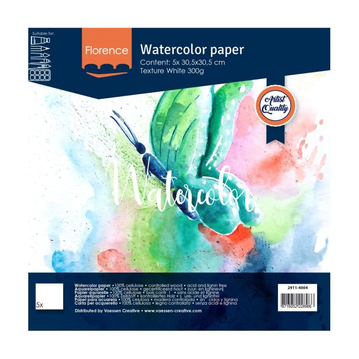  2911-4004 Watercolor paper texture Intense White - 30,5x30,5cm papier akwarelowy 5szt