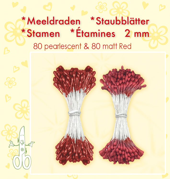 26.4865 Pręciki do kwiatków -red- czerwone matowe 80szt + perłowe 80szt