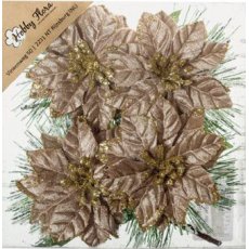 260077-994-3 Materiałowe poinsencje z brokatem-gałązki -4sztuki -BRĄZOWE