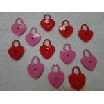 EO-BRADS25 Ćwieki serca-kłódki czerwone/różowe mix 12szt