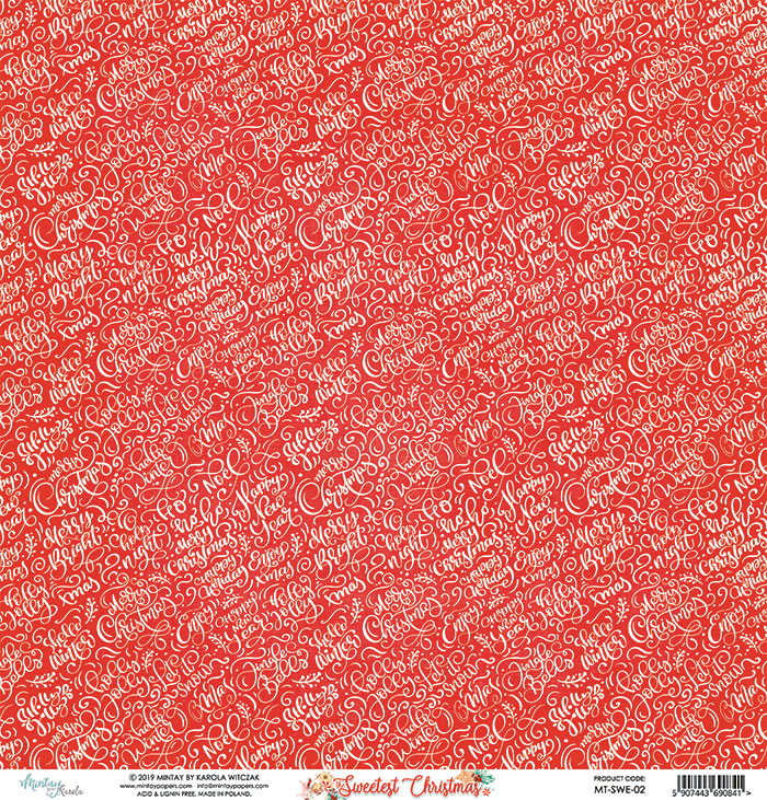 MT-SWE-02 THE SWEETEST CHRISTMAS 02- MINTAY PAPERS- papier dwustronny 30,5x30,5cm5