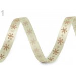 430466-1 Wstążka/Tasiemka satynowa płatki śniegu kremowy jasny