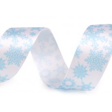 430512 Wstążka/Tasiemka satynowa płatki śniegu niebieskie