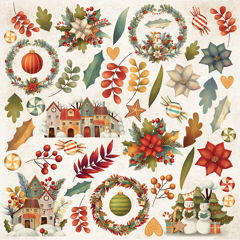 CP-CC07 Papier jednostronny-elementy-Craft&You Design 30,5x30,5 COLORS of CHRISTMAS 07