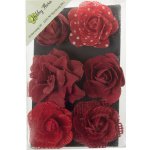 354125-994-4 Materiałowe róże 5cm -6 sztuk -mix czerwone