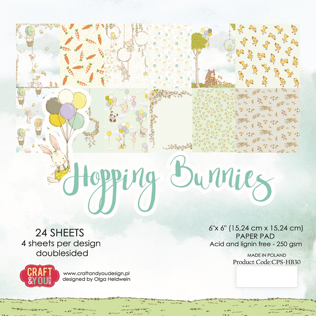 CPB-HBU15 Bloczek 15x15 Craft&You Design-HOPPING BUNNIES