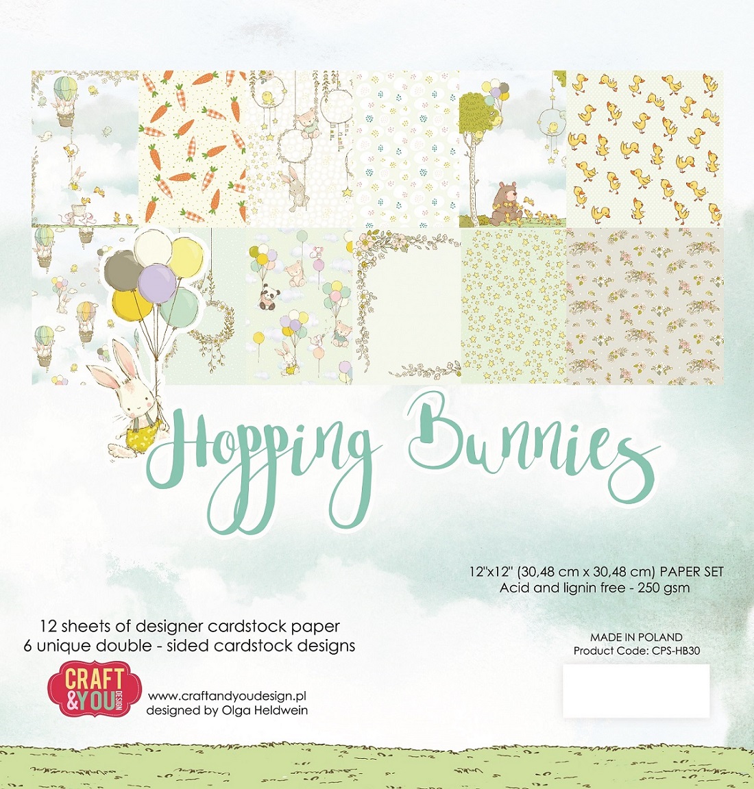 CPS-HBU30 Zestaw papierów 30,5x30,5cm-Craft&You Design-HOPPING BUNNIES
