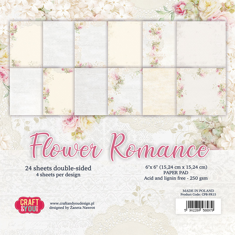CPB-FR15 Bloczek 15x15 Craft&You Design-FLOWER ROMANCE