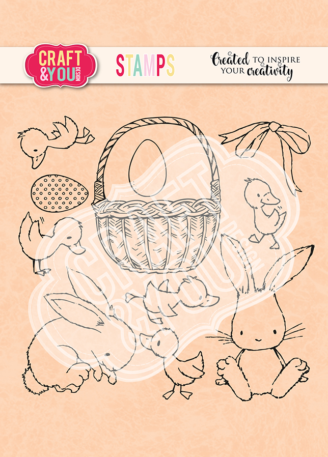 CS013 Stempel akrylowy- Easter set 2 - koszyk, kaczuszki, zajączki, pisanki