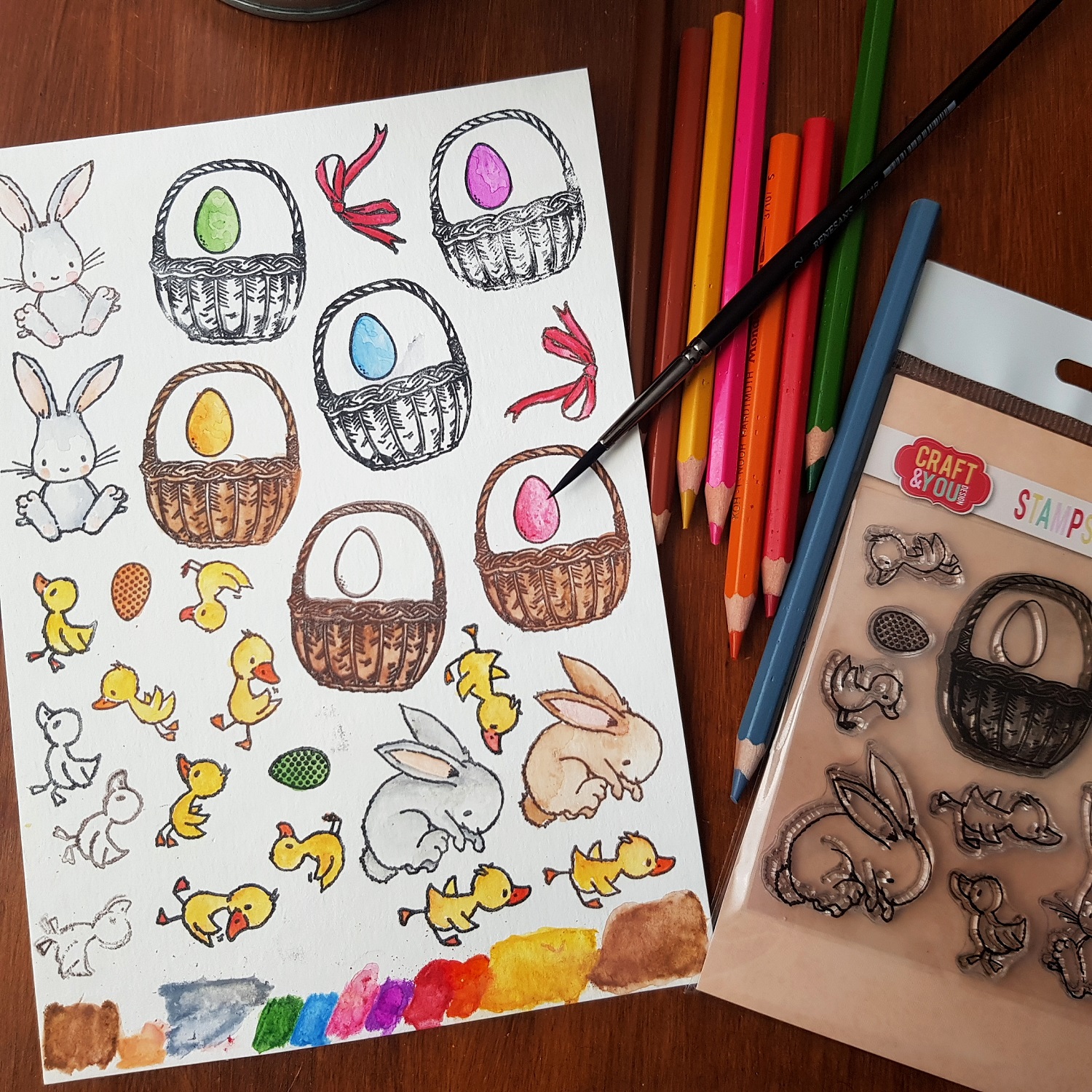 CS013 Stempel akrylowy- Easter set 2 - koszyk, kaczuszki, zajączki, pisanki