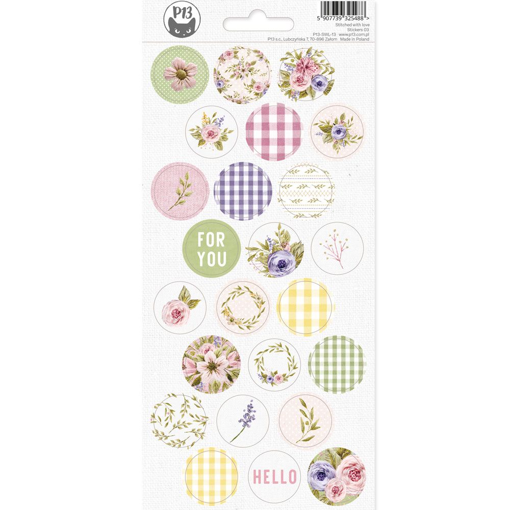 P13-SWL-13 ARKUSZ NAKLEJEK Stitched with love 03, 10,5 X 23CM