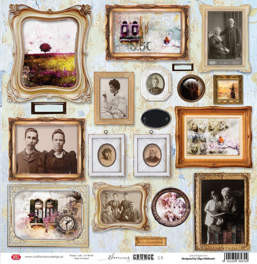 CP-BG08 Papier jednostronny-elementy-Craft&You Design 30,5x30,5 BLOOMING GRUNGE 08