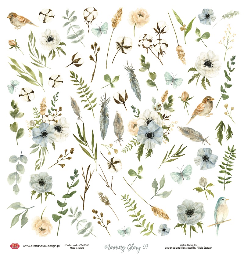 CP-MM07 Papier jednostronny-elementy-Craft&You Design 30,5x30,5 MORNING MIST 07