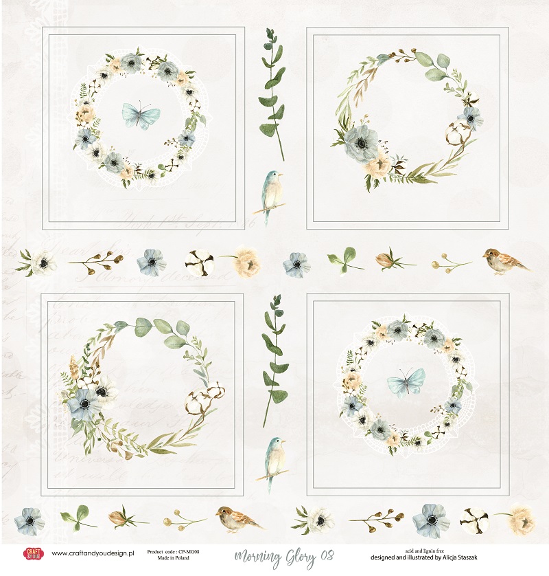 CP-MM08 Papier jednostronny-elementy-Craft&You Design 30,5x30,5 MORNING MIST 08
