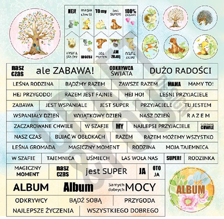 CP-WS09 Papier jednostronny-elementy i napisy -Craft&You Design 20x20cm WOODLAND STORY 09