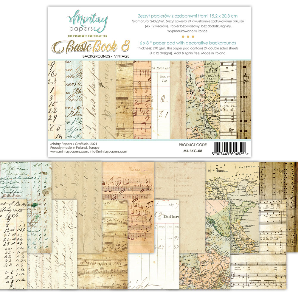 MT-BKG-08 - MINTAY PAPERS Basic Book 8 - Zeszyt elementów do wycinania Vintage - 15,2 x 20,3 cm