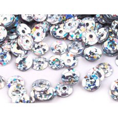 CEK-B-008 Cekiny Ø6 mm łamane holograficzne srebrne w buteleczce - ok.10g