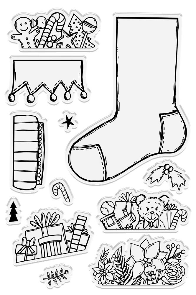 S-TNBC-STD-BAST Stemple akrylowe i wykrojniki - świąteczna skarpeta