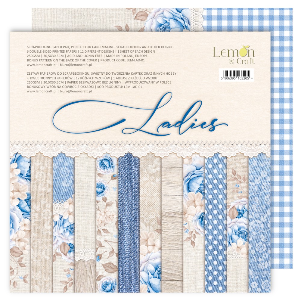 LEM-LAD-01 Zestaw papierów do scrapbookingu 30x30cm - Ladies - Lemoncraft