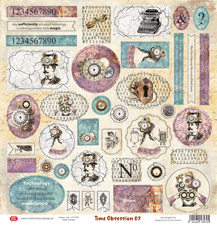 CP-TO07 Papier jednostronny-elementy-Craft&You Design 30,5x30,5 TIME OBSESSION 07