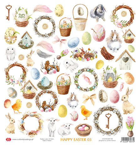 CP-HE03 Papier jednostronny-elementy-Craft&You Design 30,5x30,5 Happy Easter 03