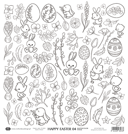 CP-HE04 Papier akwarelowy-elementy-Craft&You Design 30,5x30,5 Happy Easter 04