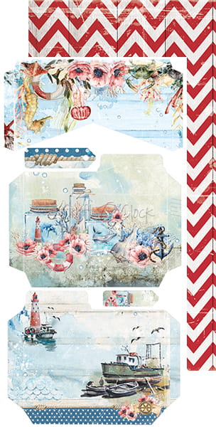 CC-C47-SG-10 SEASIDE GREETINGS - JUNK JOURNAL - zestaw dodatków