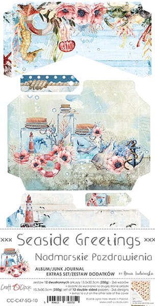 CC-C47-SG-10 SEASIDE GREETINGS - JUNK JOURNAL - zestaw dodatków