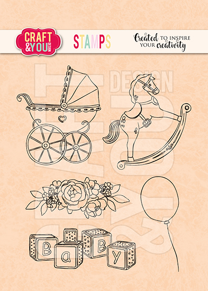 CS022 Zestaw stempli akrylowych -Wózek- Baby Party Stamps Set