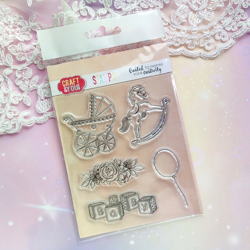 CS022 Zestaw stempli akrylowych -Wózek- Baby Party Stamps Set