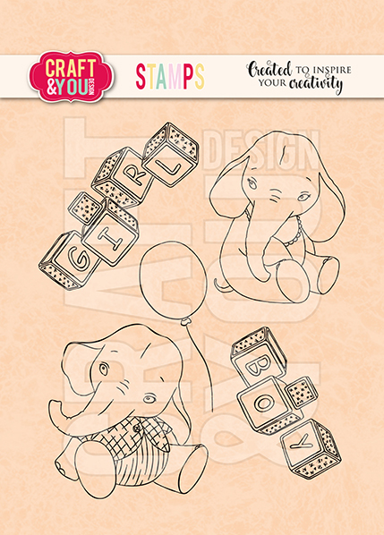 CS023 Zestaw stempli akrylowych - Baby Elephant- Słoniątka - Baby Party Stamps Set