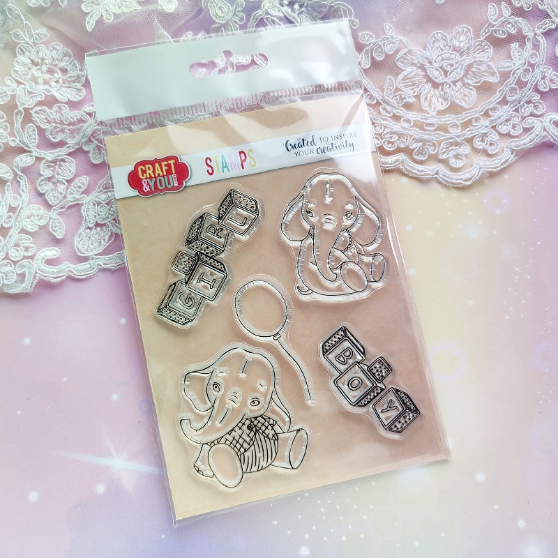 CS023 Zestaw stempli akrylowych - Baby Elephant- Słoniątka - Baby Party Stamps Set