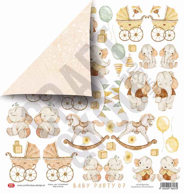 CSET02-BAPAR-8 Kreatywny duży zestaw papierów 30,5x30,5cm Craft&You Design - BABY PARTY