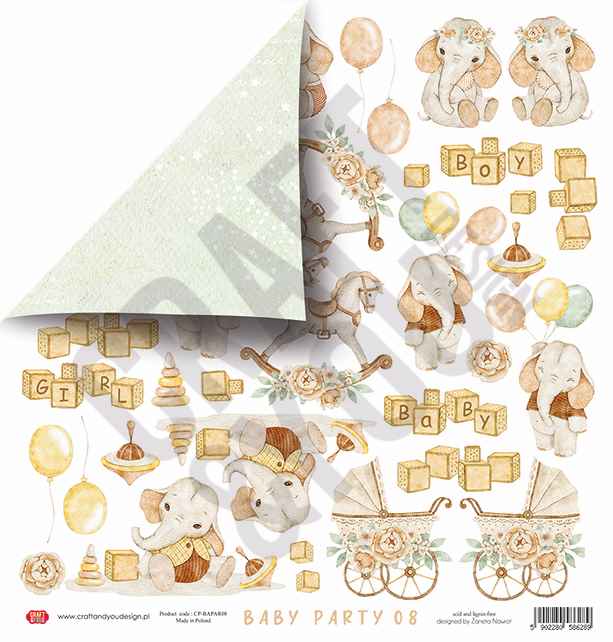 CSET02-BAPAR-8 Kreatywny duży zestaw papierów 30,5x30,5cm Craft&You Design - BABY PARTY