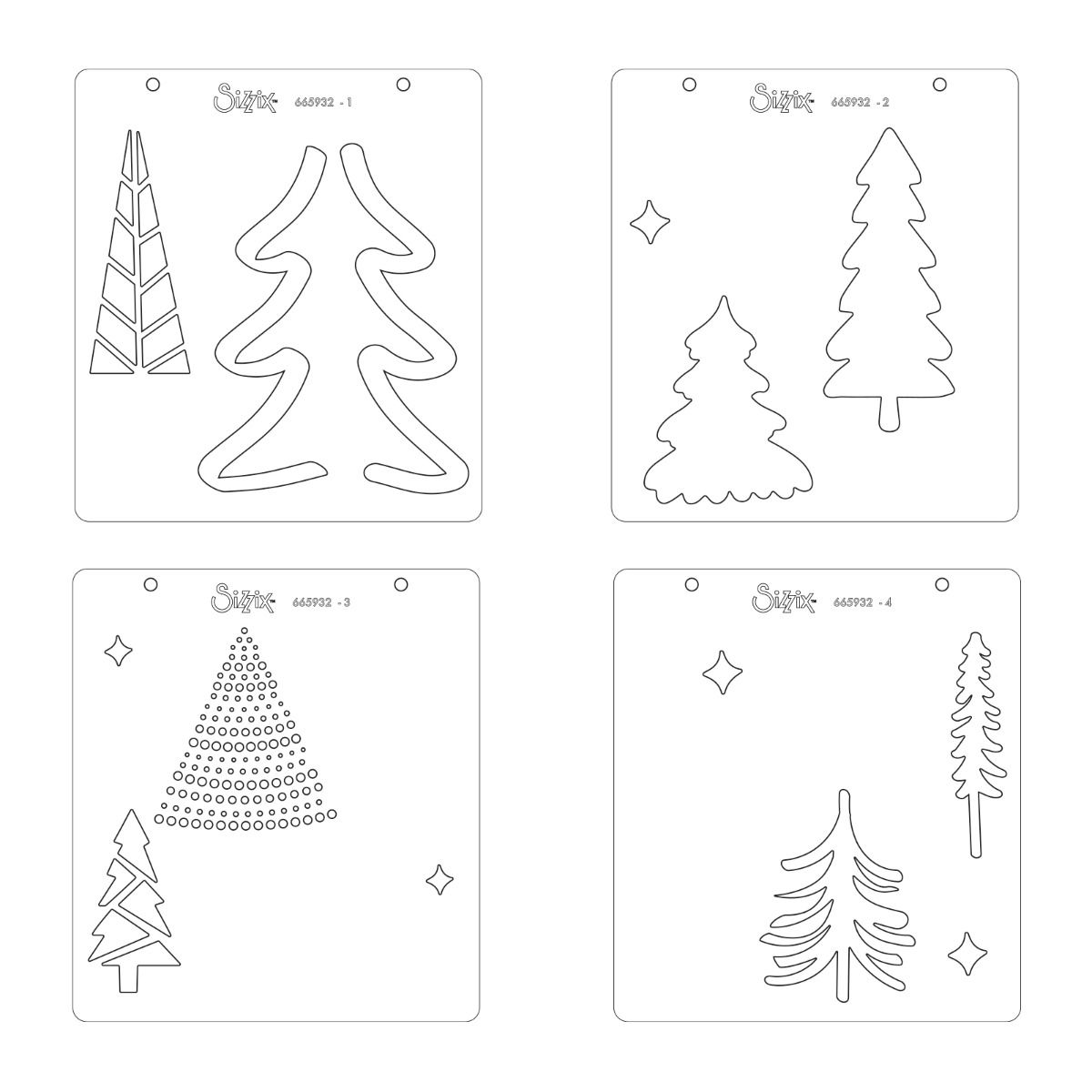 665932 Maski Sizzix Layered Stencils 4PK - Doodle Trees zestaw 4 masek - wianek