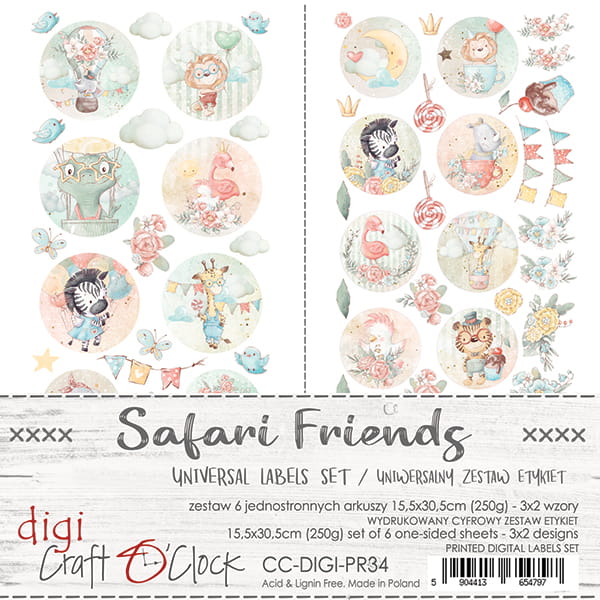 CC-DIGI-PR34 ZESTAW ETYKIET 34 - SAFARI FRIENDS