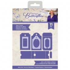 S-VBUT-MD-TAGS  Wykrojnik - Sara Signature Vintage Butterflies Metal Die - tagi i bilety