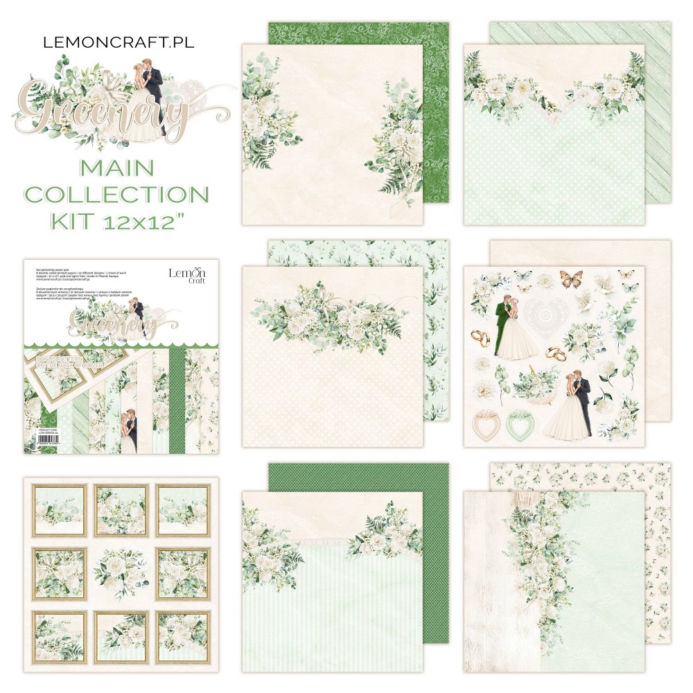 LEM-GREEN-01 GREENERY ZESTAW GŁÓWNY - zestaw papierów do scrapbookingu 30X30CM - LEMONCRAFT